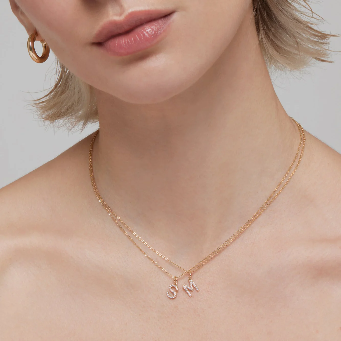 Block Font Pavé Letter Pendant Necklace - Image 2