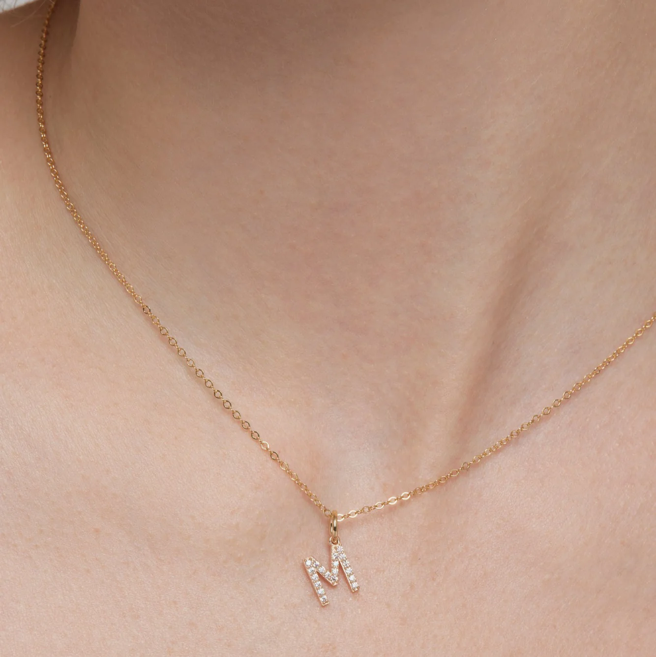 Block Font Pavé Letter Pendant Necklace - Image 3