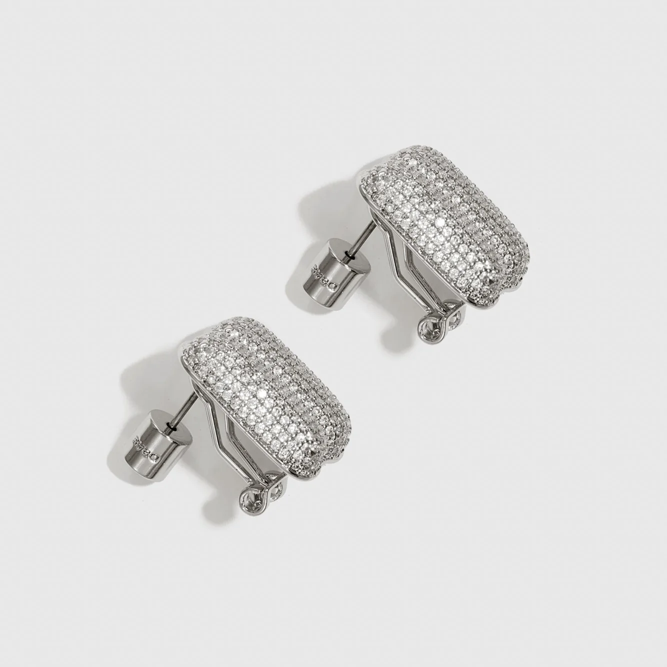 Double Rounded Rectangle Pavé Stud Earrings - Image 3