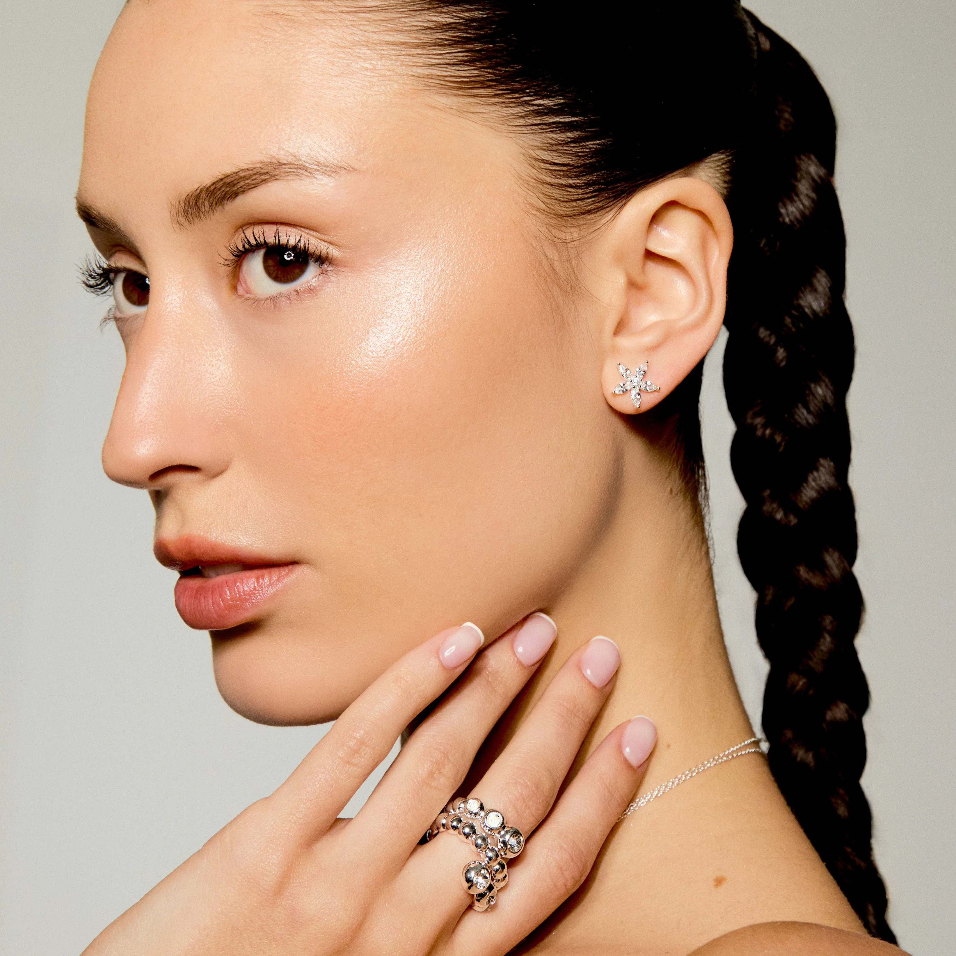 Flower Solitaire Stud Earrings - Image 2