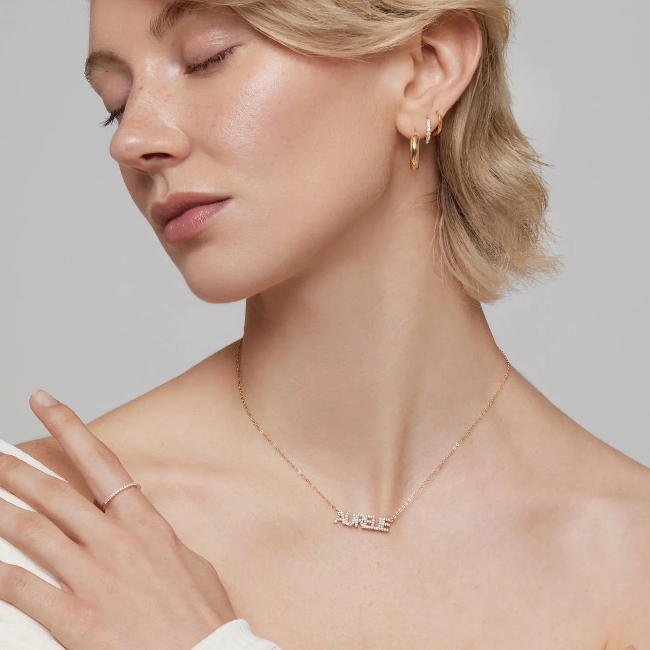 Personalized Pavé Block Font Nameplate Necklace - Image 2