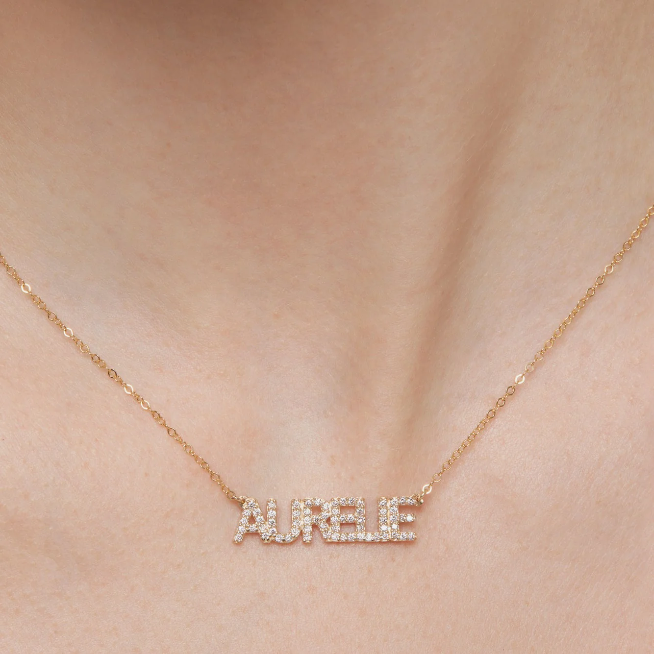 Personalized Pavé Block Font Nameplate Necklace - Image 3